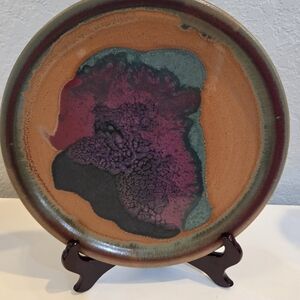 Abstract Ceramic Art Plate with Multicolor Design